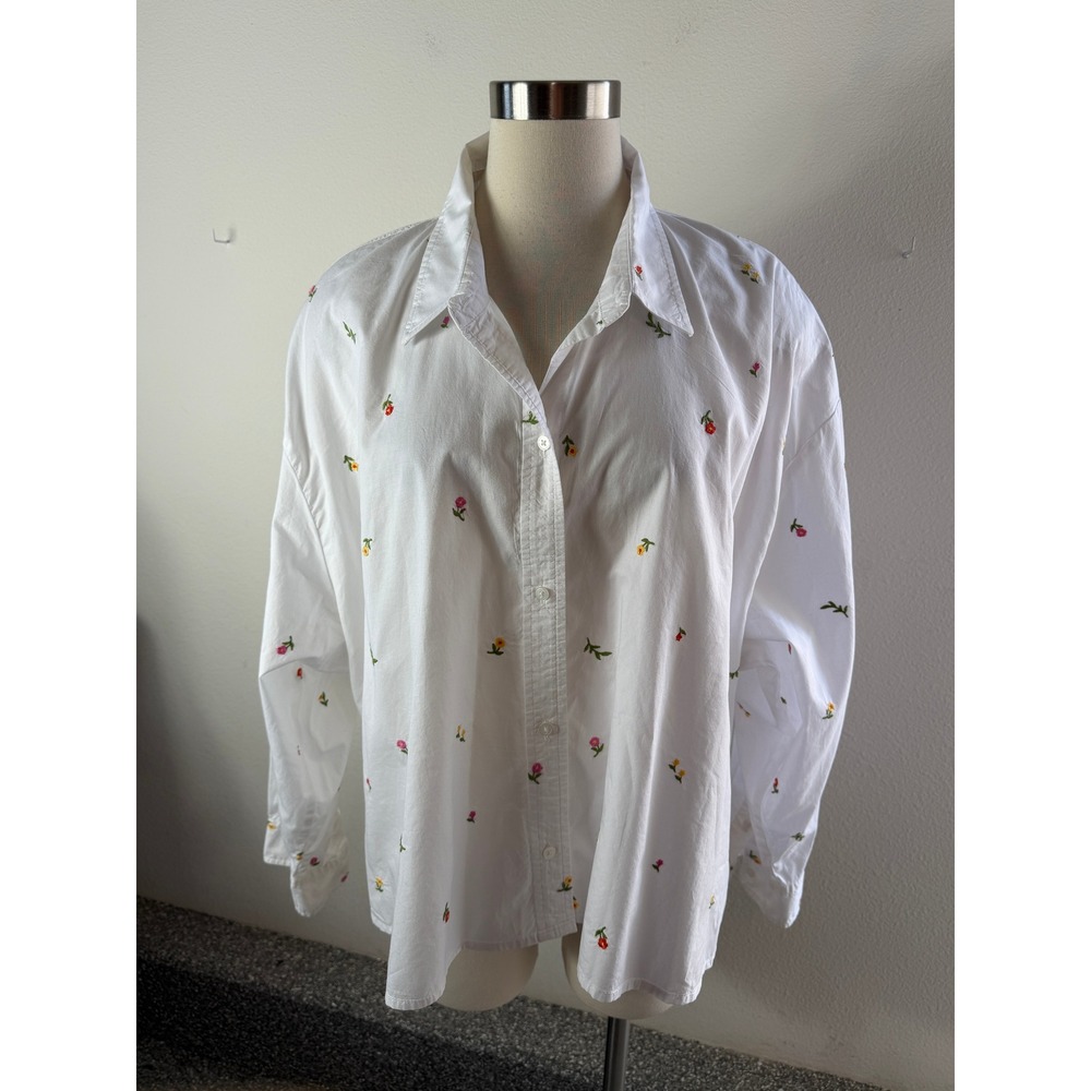 Old Navy Cropped Shirt Womens Plus 3X White Floral Embroidered Button Up Top